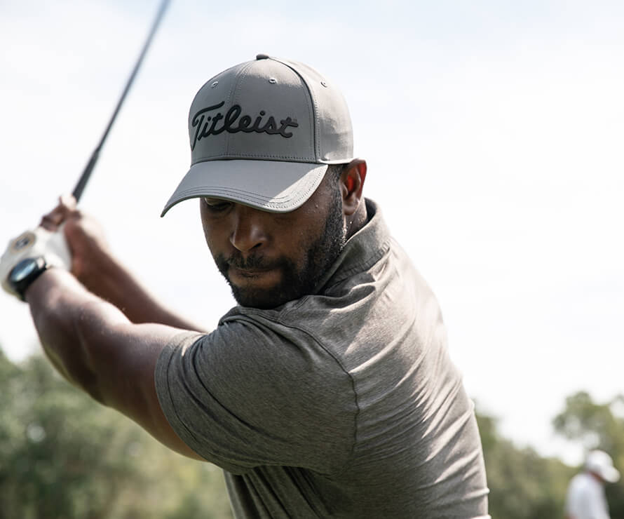 close up of golfer's swing